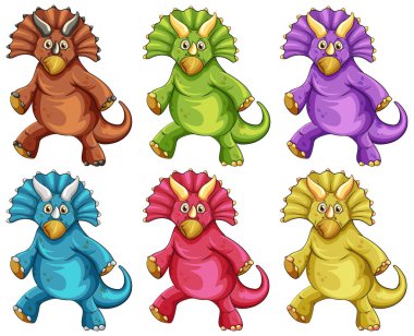 Triceratops dinozor karikatür karakter çizimi