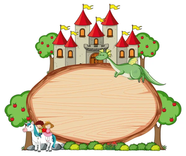 Blank Wooden Banner Fairy Tale Cartoon Character Elements Isolated Illustration — Stock Vector