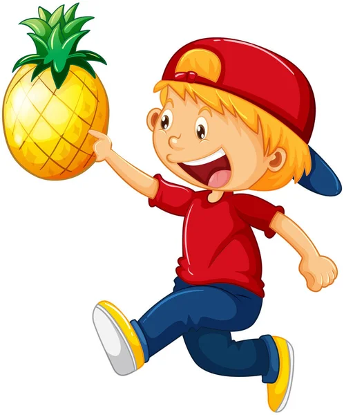 Ein Junge Mit Ananas Cartoon Figur Auf Weißem Hintergrund — Stockvektor