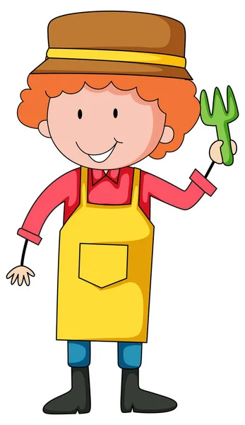 Garabato Dibujado Mano Niño Jardinero Ilustración Personaje Dibujos Animados — Vector de stock