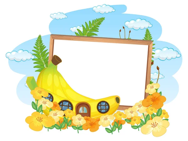 Bandiera Vuota Con Fantasia Banana House Molti Fiori Illustrazione — Vettoriale Stock