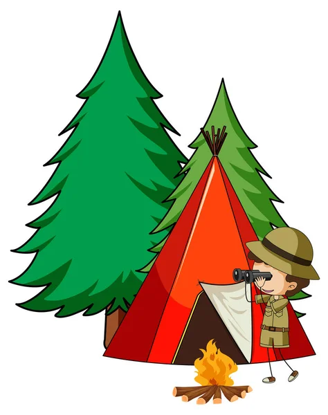 Tente Camping Avec Gribouillis Enfants Personnage Dessin Animé Illustration Isolée — Image vectorielle