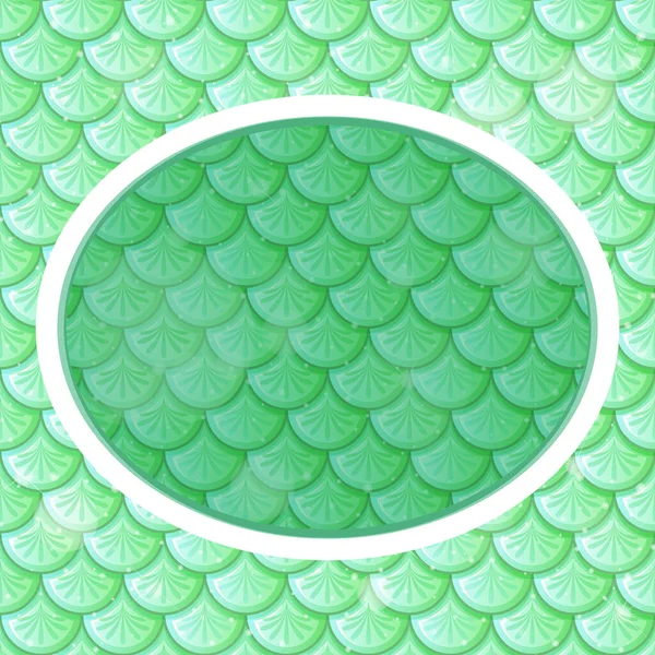 Oval Frame Template Pastel Green Fish Scales Background Illustration — Stock Vector