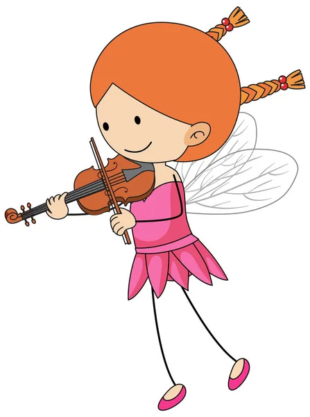 Einfache Cartoon Figur Einer Kleinen Fee Die Geige Spielt — Stockvektor