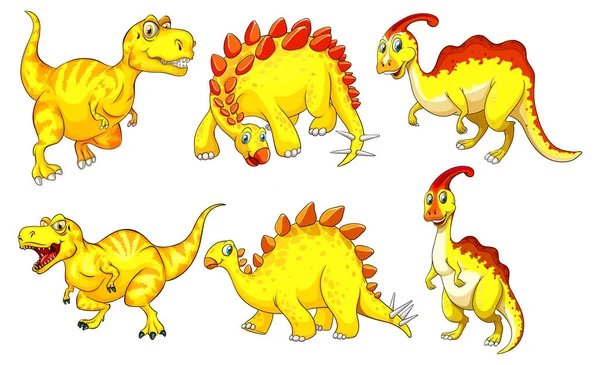 Juego Dibujos Animados Dinosaurios Amarillos Ilustración Personajes — Archivo Imágenes Vectoriales