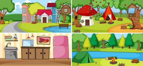 Outdoor Scene Set Met Veel Kinderen Doodle Tekenfilm Karakter Illustratie — Stockvector