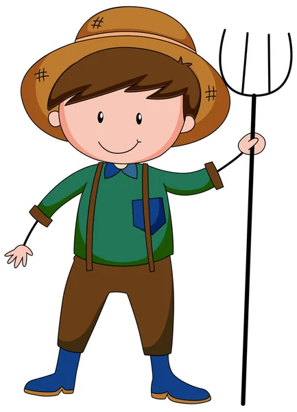 Agricultor Menino Desenho Animado Personagem Isolado Ilustração — Vetor de Stock