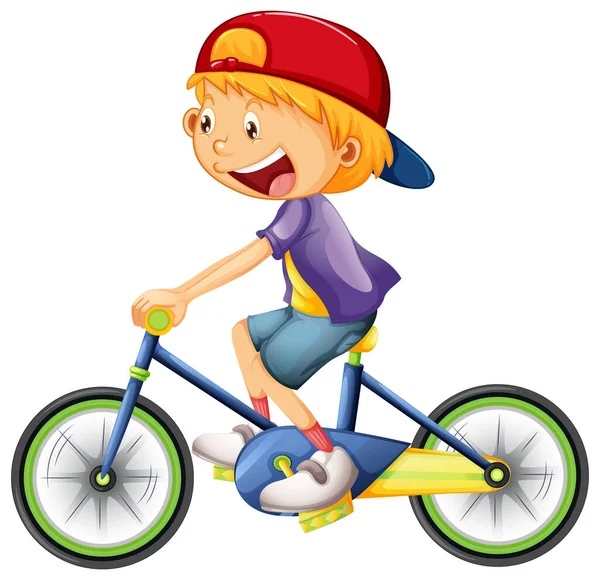 Boy Riding Bicycle Cartoon Character Isolated White Background Illustration — Stock Vector