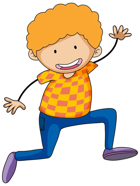 Niño Feliz Doodle Personaje Dibujos Animados Ilustración Aislada — Vector de stock