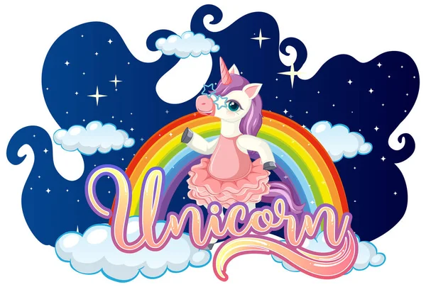 Una Fuente Cuento Hadas Con Personaje Dibujos Animados Unicornio Pie — Vector de stock