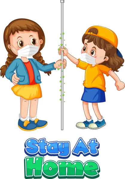 Zwei Kinder Cartoon Figur Halten Keine Soziale Distanz Mit Stay — Stockvektor