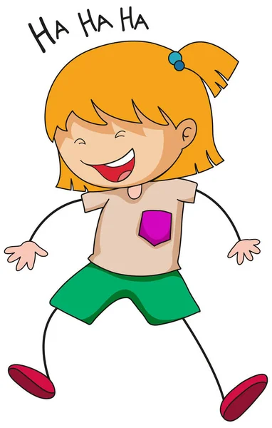 Linda Chica Riendo Doodle Personaje Dibujos Animados Ilustración Aislada — Vector de stock