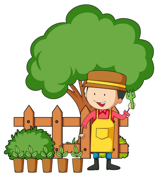Kleine Kinder Zeichentrickfigur Garten Illustration — Stockvektor