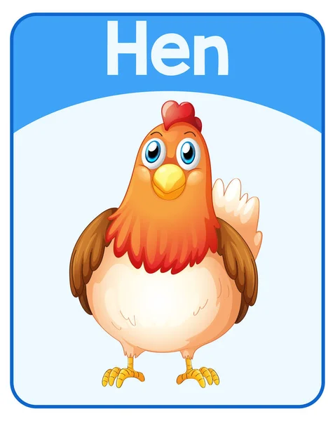 Educational English Word Card Hen Illustration — Stock Vector
