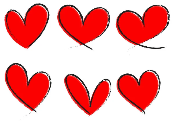 Σύνολο Κόκκινης Καρδιάς Ζωγραφισμένο Χέρι Απομονωμένη Εικόνα — Διανυσματικό Αρχείο