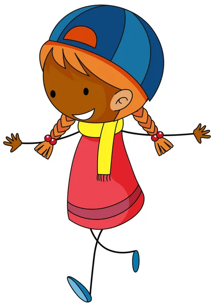 Happy Girl Personnage Dessin Animé Doodle Illustration Isolée — Image vectorielle
