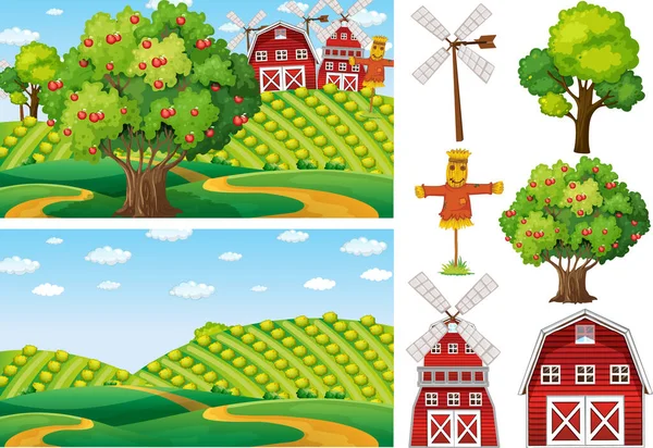Conjunto Elementos Agrícolas Isolados Com Ilustração Scence Agrícola — Vetor de Stock