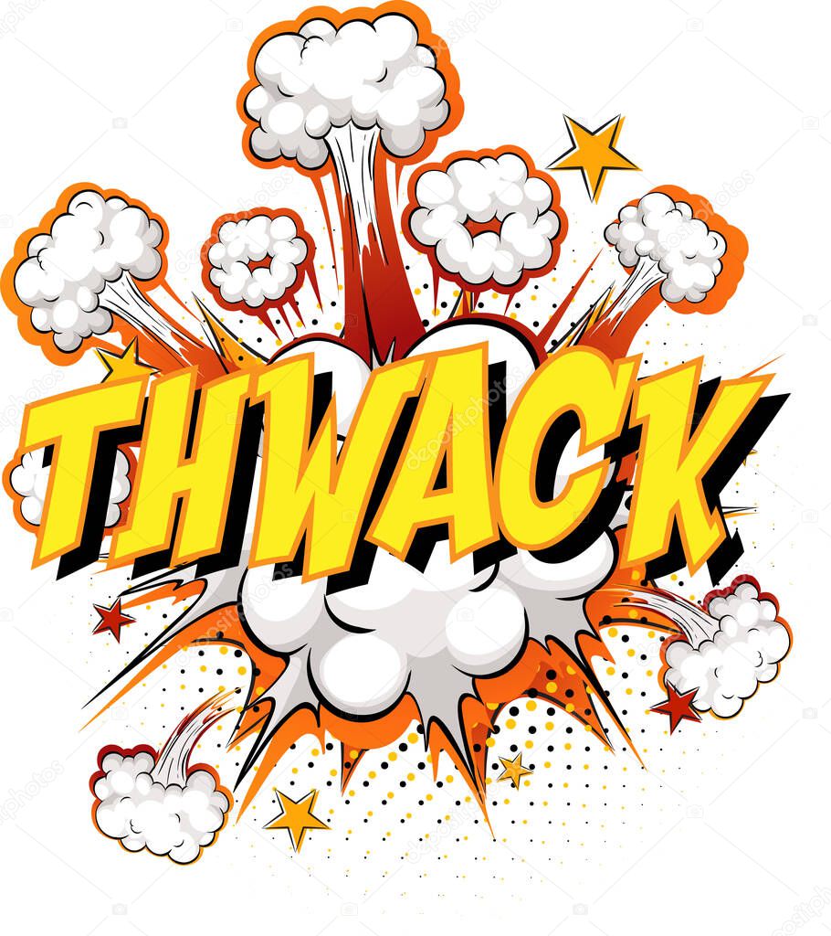 Word Thwack on comic cloud explosion background illustration