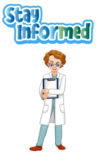 Stay Informed Fonte Estilo Cartoon Com Médico Homem Isolado Fundo — Vetor de Stock