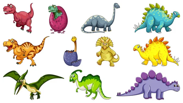 Personagem Desenhos Animados Dinossauros Diferentes Dragões Fantasia Ilustração Isolada — Vetor de Stock