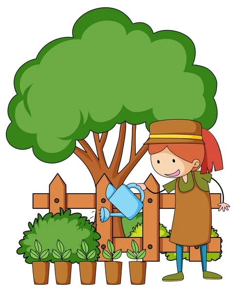 Kleine Kinder Zeichentrickfigur Garten Illustration — Stockvektor