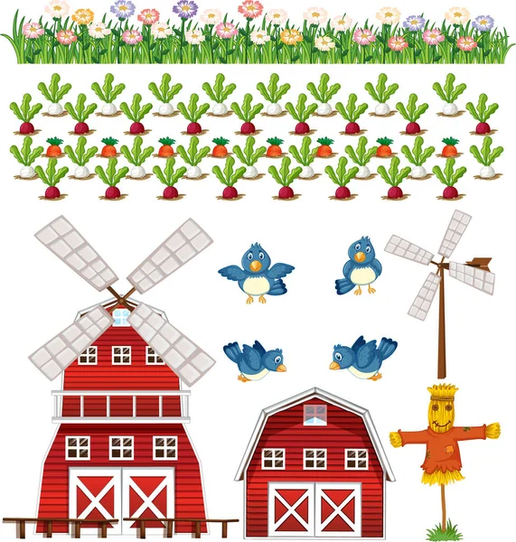 Farm Element Set Isolated White Background Illustration — Stock Vector