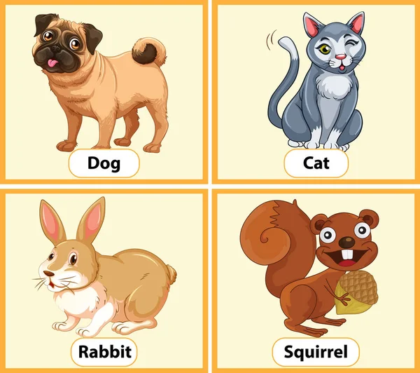 Educational English Word Card Animals Illustration — Stock Vector