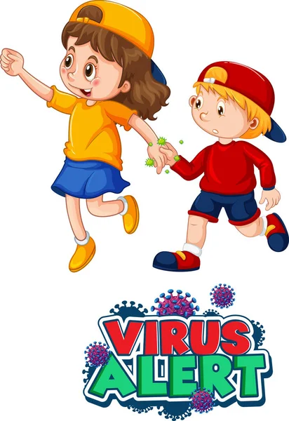 Police Virus Alert Dans Style Dessin Animé Avec Deux Enfants — Image vectorielle