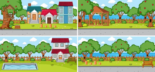 Outdoor Scene Set Met Veel Kinderen Doodle Tekenfilm Karakter Illustratie — Stockvector