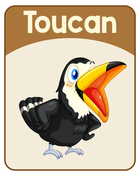 Educational English Word Card Toucan Illustration — Stock Vector