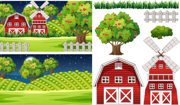 Conjunto Elementos Agrícolas Isolados Com Ilustração Scence Agrícola — Vetor de Stock