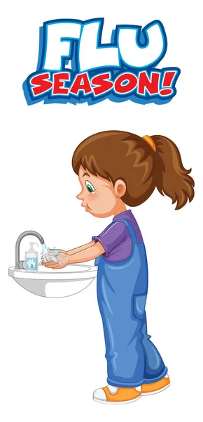 Flu Season Font Design Girl Washing Her Hands White Background — Stock Vector