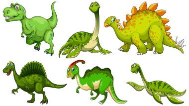 Set of green dinosaur cartoon character illustration clipart