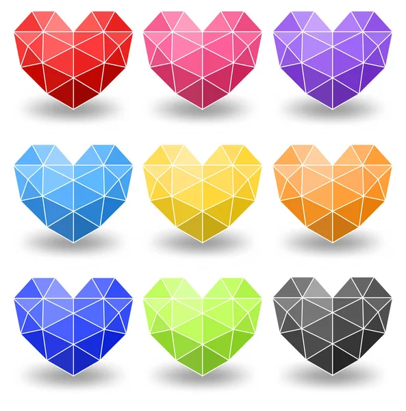 Conjunto Diferentes Colores Ilustración Geométrica Del Corazón — Archivo Imágenes Vectoriales