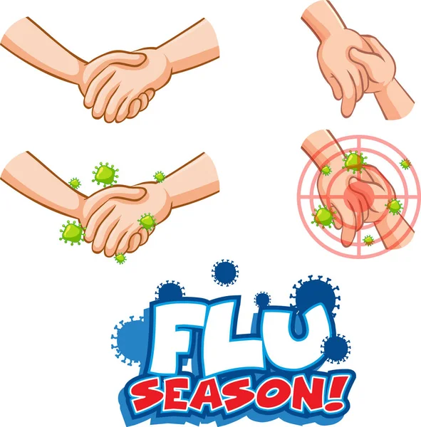 Influenza Szezon Betűtípus Tervezés Vírus Terjed Kezet Rázó Fehér Háttér — Stock Vector