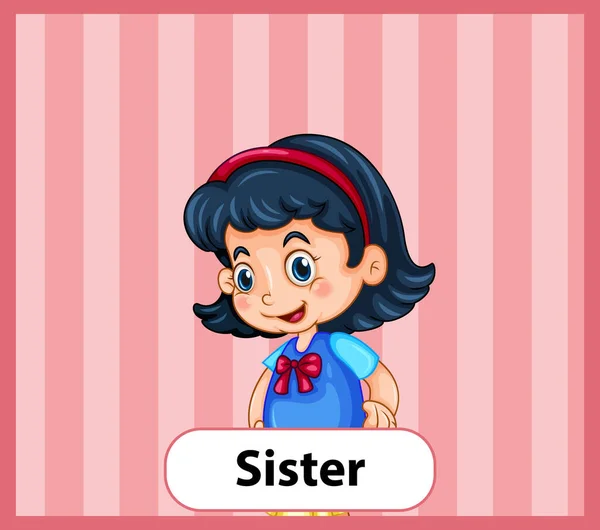 Educational English Word Card Sister Illustration — Stock Vector