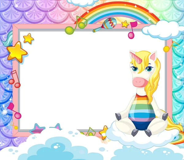 Banner Blanco Con Tierna Ilustración Carácter Dibujos Animados Unicornio — Archivo Imágenes Vectoriales