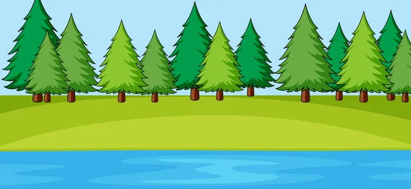 Scena Paesaggio Del Parco Vuoto Con Molti Alberi Illustrazione Del — Vettoriale Stock