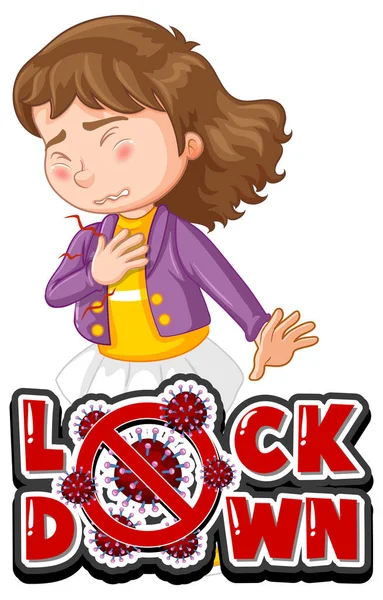 Lock Czcionek Dziewczyną Czuć Chory Charakter Izolowany Białym Tle Ilustracji — Wektor stockowy