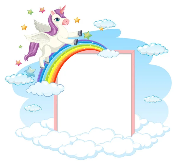 Prázdný Banner Roztomilým Pegasus Kreslený Znak Izolované Bílém Pozadí Ilustrace — Stockový vektor