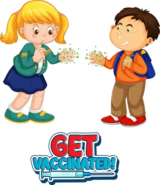 Faites Vacciner Police Dans Style Dessin Animé Avec Deux Enfants — Image vectorielle