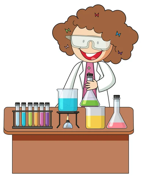 Little Scientist Doodle Cartoon Character Isolated Illustration — Stock Vector