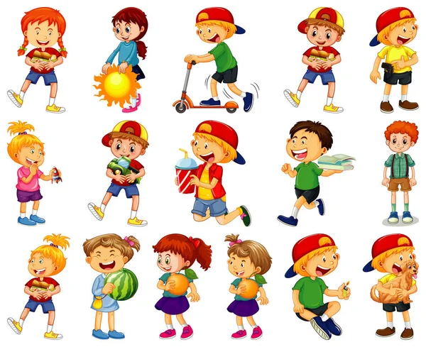 Children Doing Different Activities Cartoon Character Set White Background Illustration — Stock Vector