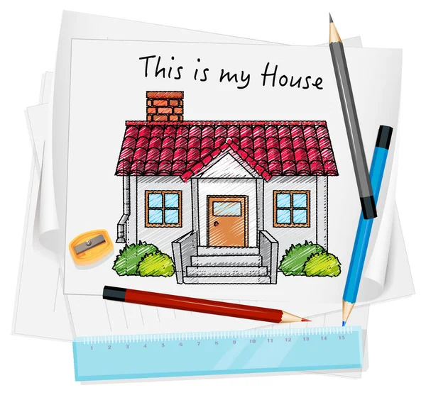 Sketch Little House Paper Isolated Illustration — Stock Vector