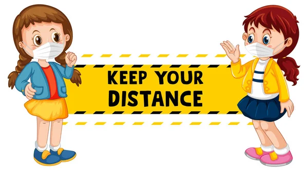 Keep Your Distance Font Design Two Kids Keeping Social Distance — Stock Vector