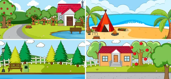 Outdoor Scene Set Many Kids Doodle Cartoon Character Illustration — Stock Vector