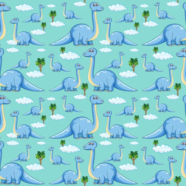 Płynny Wzór Dinozaurami Drzewem Niebieskim Tle Ilustracji — Wektor stockowy