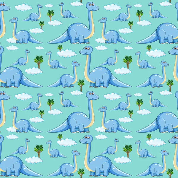 Patrón Sin Costura Con Dinosaurios Braquiosaurios Árbol Sobre Fondo Azul — Vector de stock