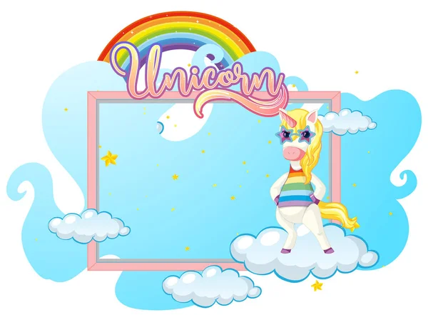 Banner Vacío Con Lindo Personaje Dibujos Animados Unicornio Sobre Fondo — Vector de stock