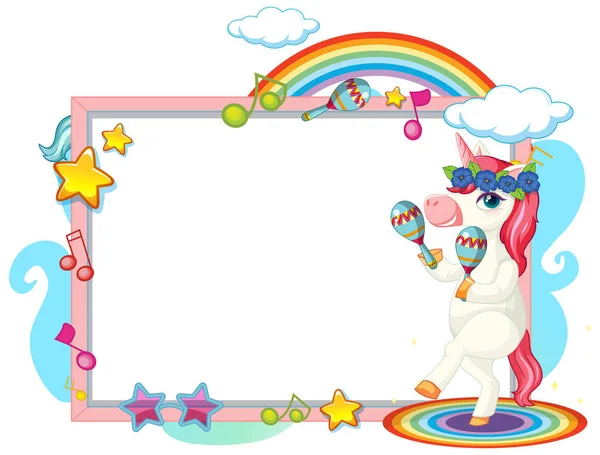 Drăguț Personaj Desene Animate Unicorn Ilustrație Banner Gol — Vector de stoc